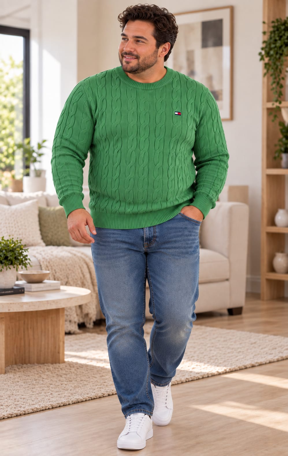 Suéter para Hombre Verde con Tejido Trenzado Tommy Hilfiger