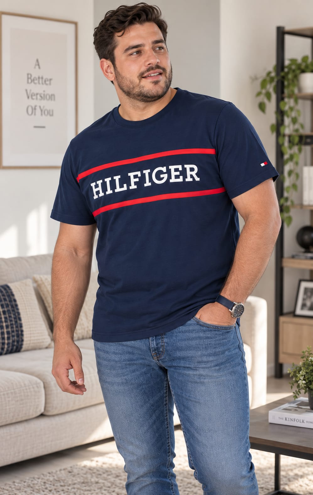 Playera para Hombre Azul Marino Cuello Redondo Manga Corta Tommy Hilfiger