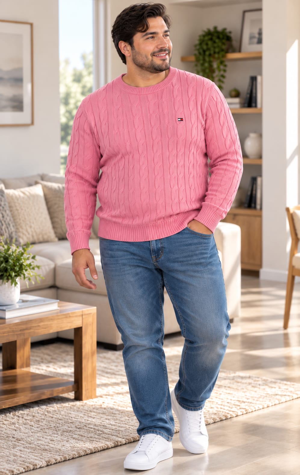 Suéter para Hombre Rosa Tejido con Cuello Redondo Tommy Hilfiger
