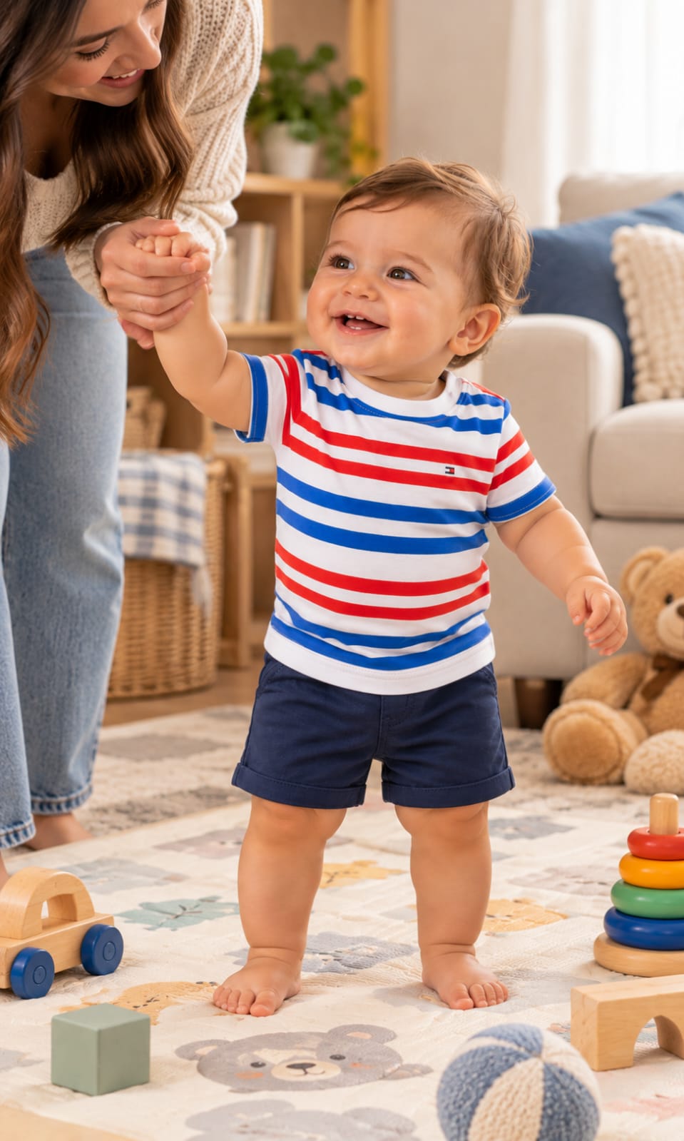 Playera de manga corta para bebé de 12 meses en blanco, azul y rojo – Tommy Hilfiger