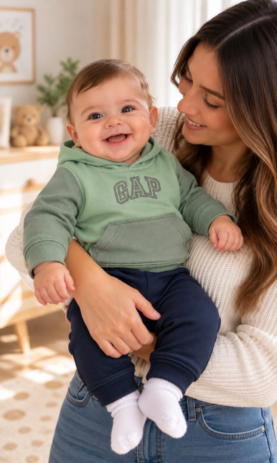 Sudadera GAP con gorrito para bebé 3-6 meses verde salvia