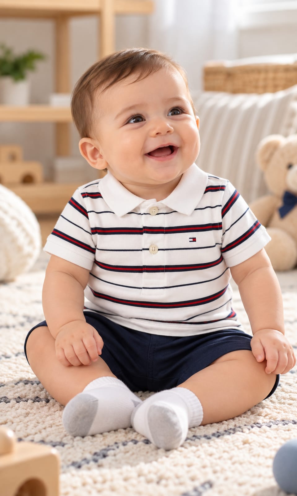 Playera Tommy Hilfiger para Bebé 3-6 Meses Blanca con Rayas