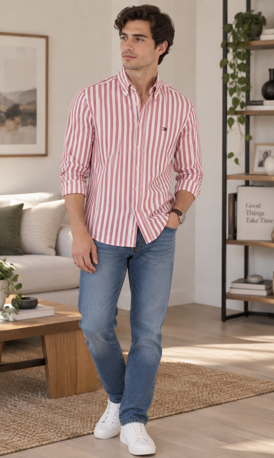 Camisa de Hombre Manga Larga a Rayas Rojas y Blancas Tommy Hilfiger