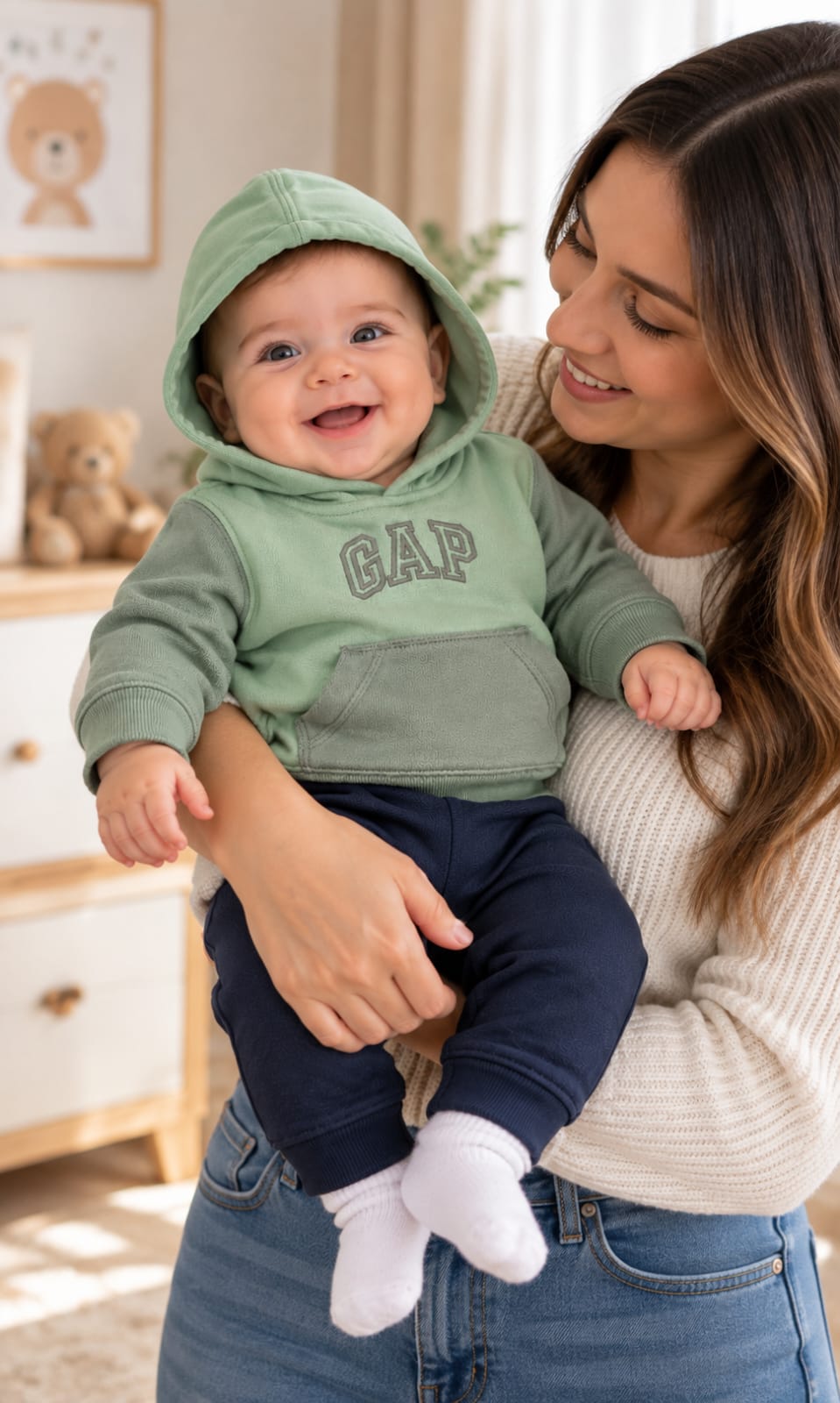 Sudadera GAP con gorrito para bebé 3-6 meses verde salvia