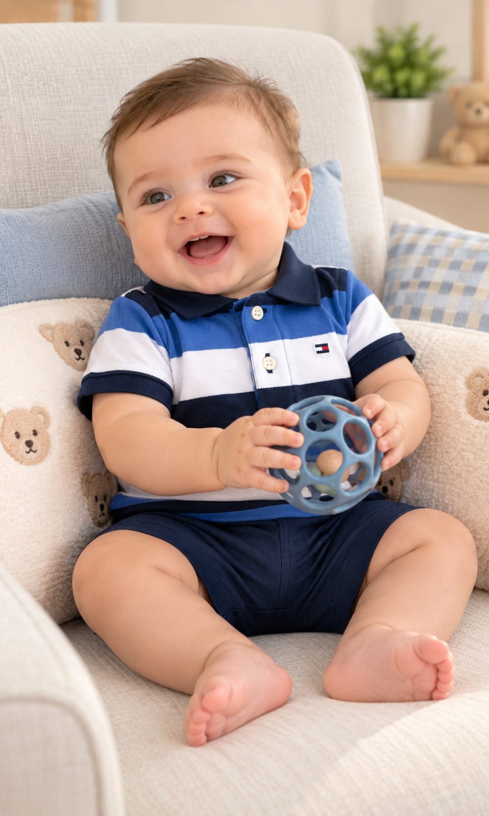 Playera Tommy Hilfiger para bebé 3-6 meses color azul marino, azul y blanco