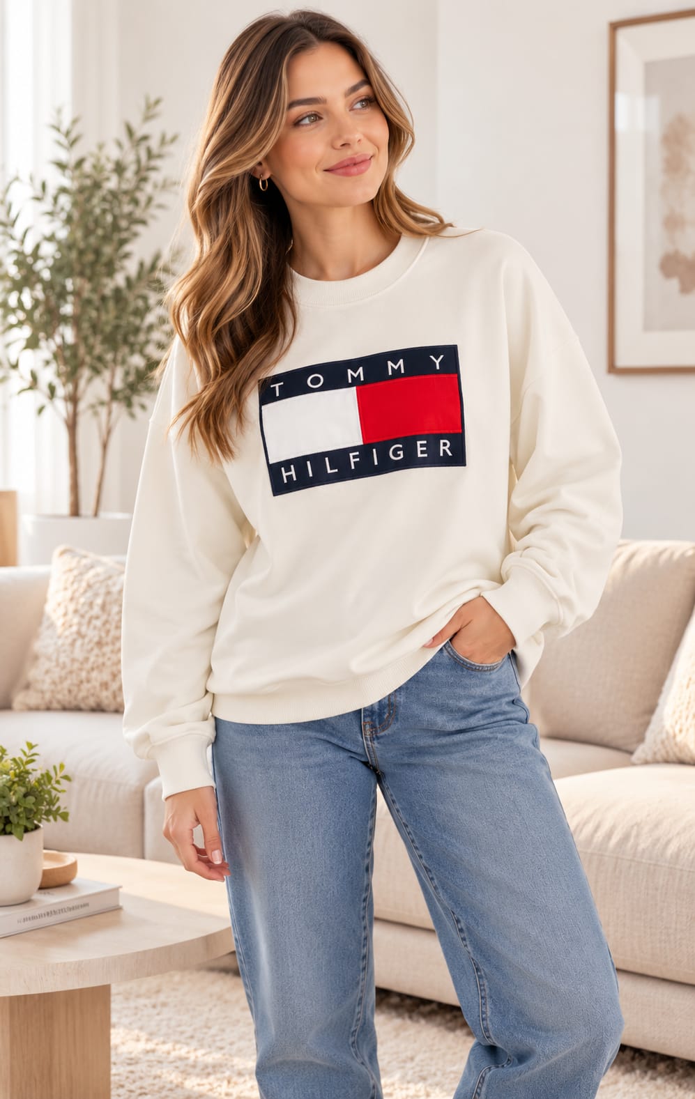 Sudadera para Mujer Blanca con Diseño Frontal Tommy Hilfiger