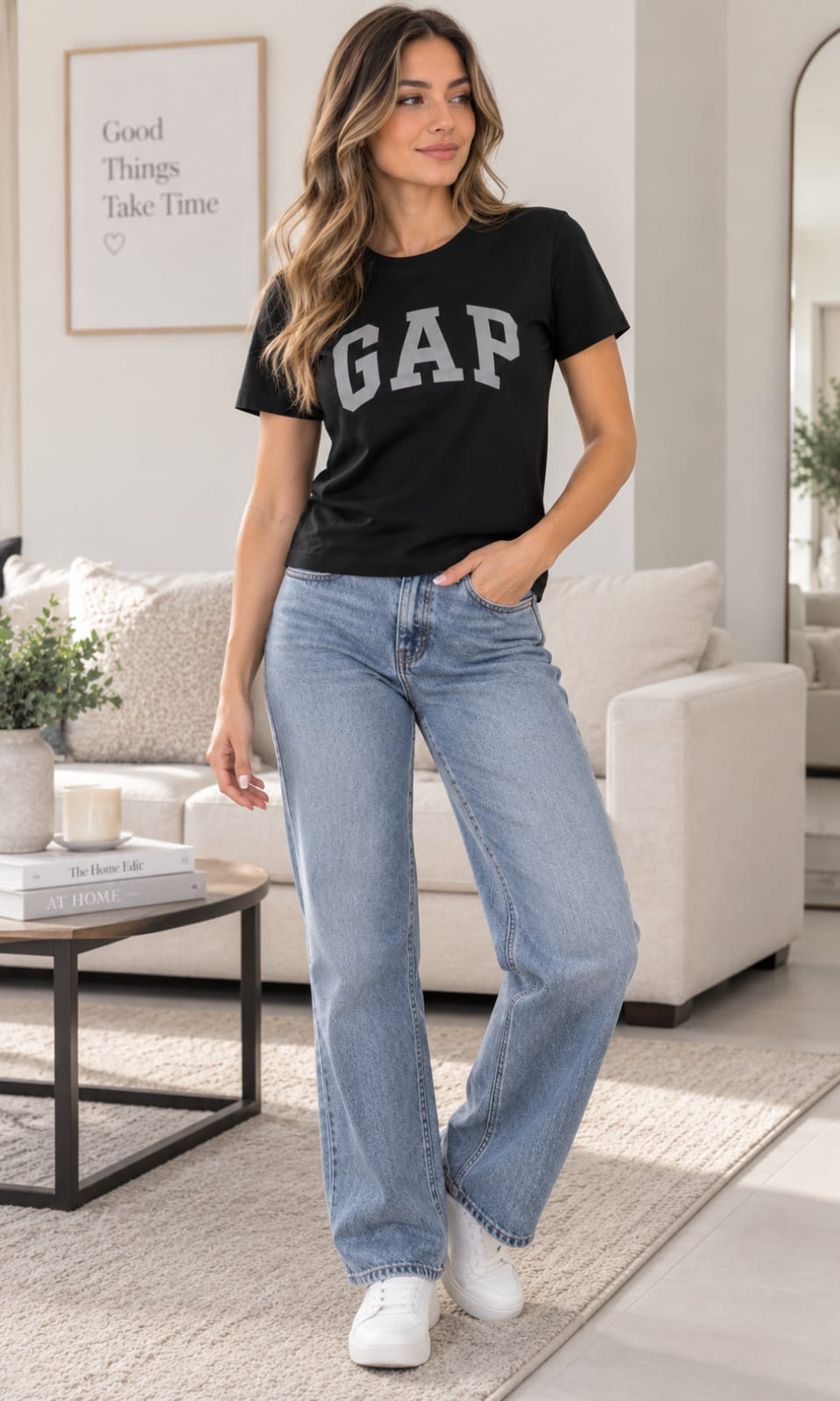 Blusa GAP Para Dama Negra Manga Corta Cuello Redondo