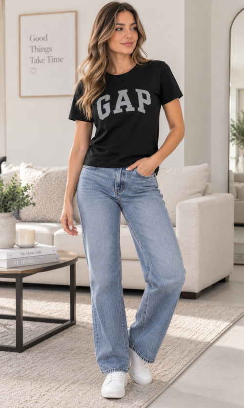 Blusa GAP Para Dama Negra Manga Corta Cuello Redondo