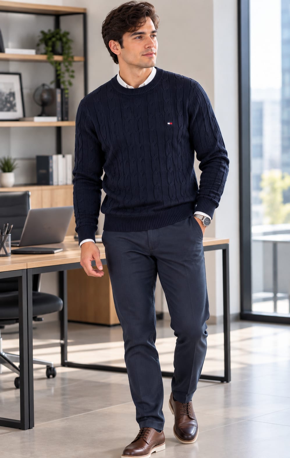 Suéter para Hombre Azul Marino con Tejido Trenzado Tommy Hilfiger