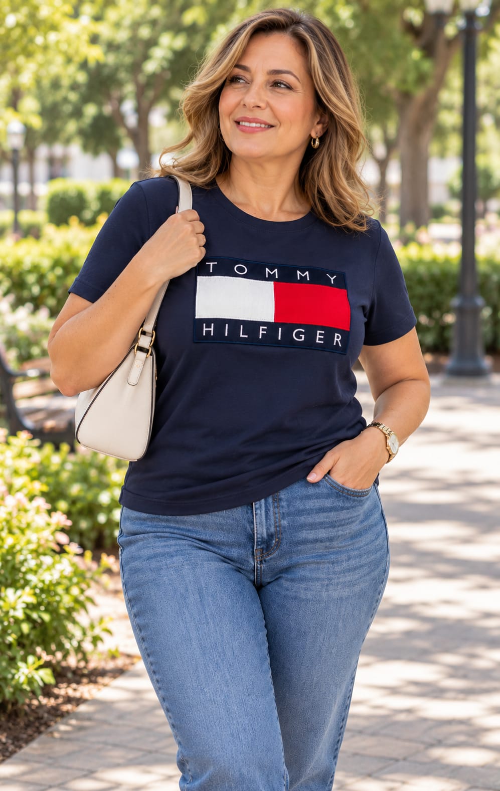 Playera para Mujer Azul Marino Amplia Cuello Redondo Tommy Hilfiger