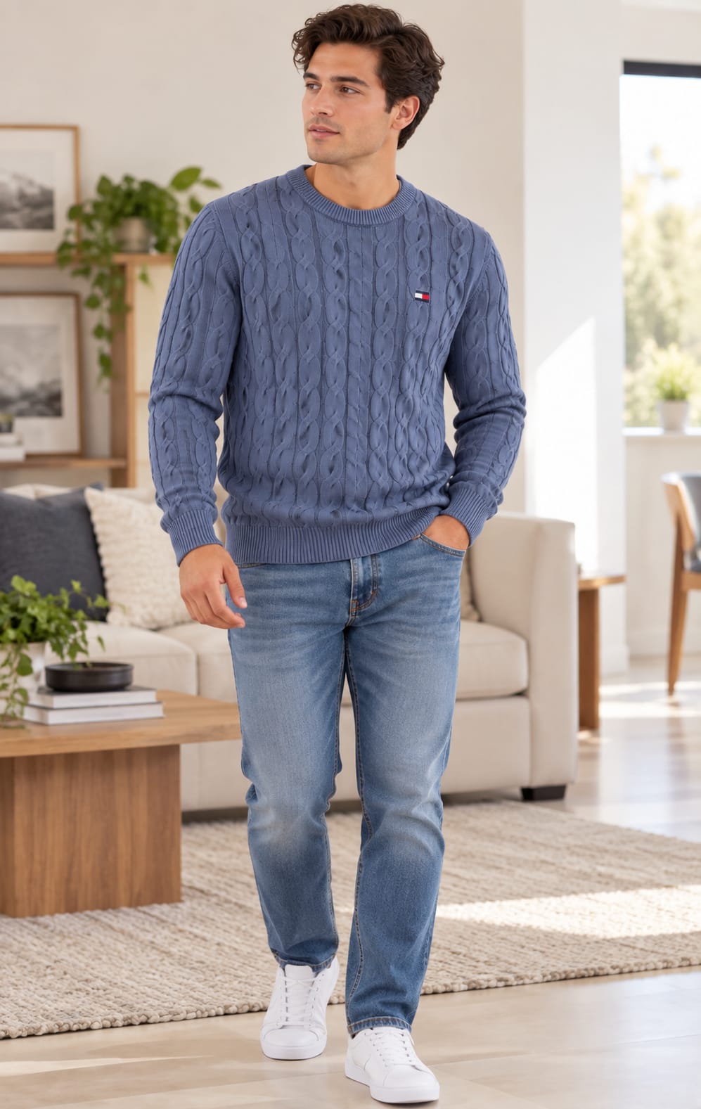 Suéter para Hombre Azul con Cuello Redondo Tommy Hilfiger