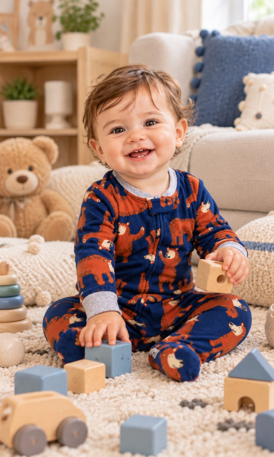 Mameluco completo para bebé de 12 meses en azul marino y café – Carter’s