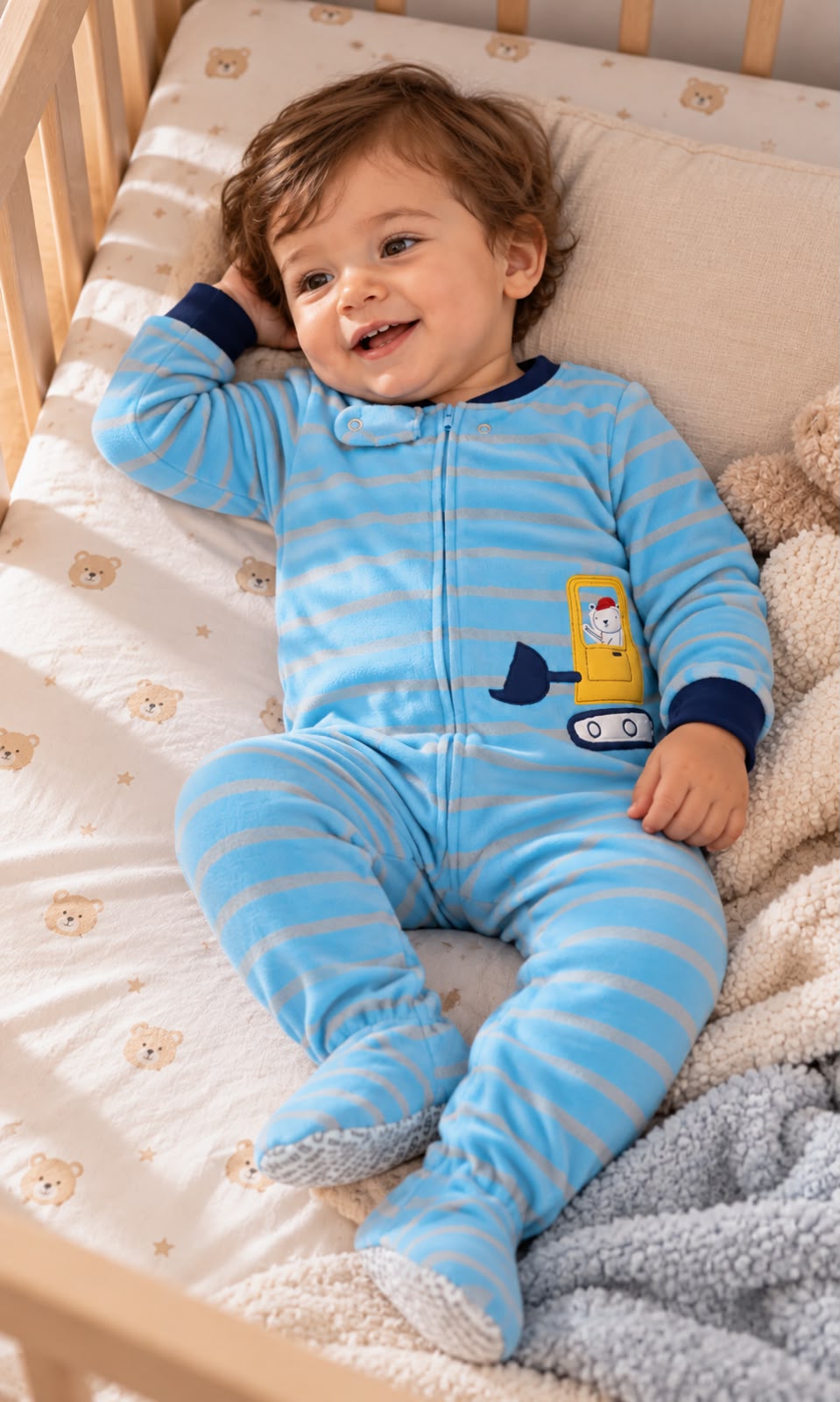 Mameluco Completo para Bebé Talla 18 Meses Color Azul con Rayas Grises