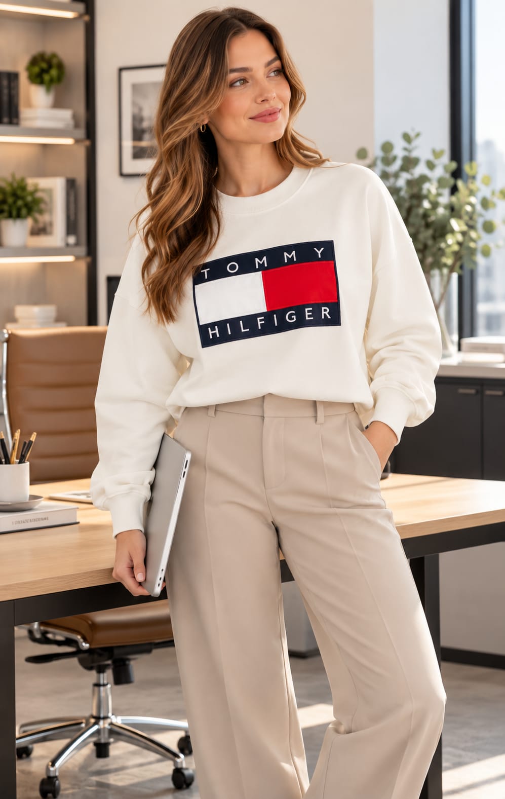 Sudadera para Mujer Blanca con Diseño Frontal Tommy Hilfiger