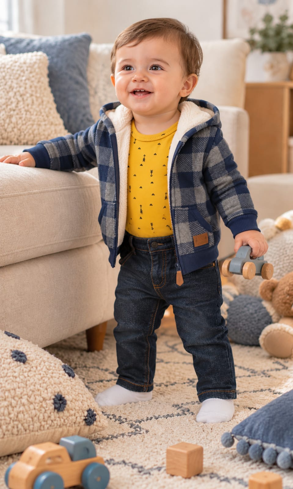 Conjunto de Pantalón, Pañalero y Chamarra Carter's para Bebé de 9 Meses en Azul Marino, Gris y Amarillo
