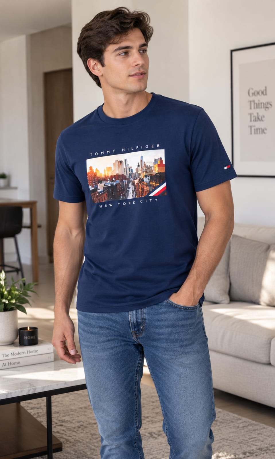 Playera para Hombre Azul Marino Cuello Redondo Manga Corta Tommy Hilfiger