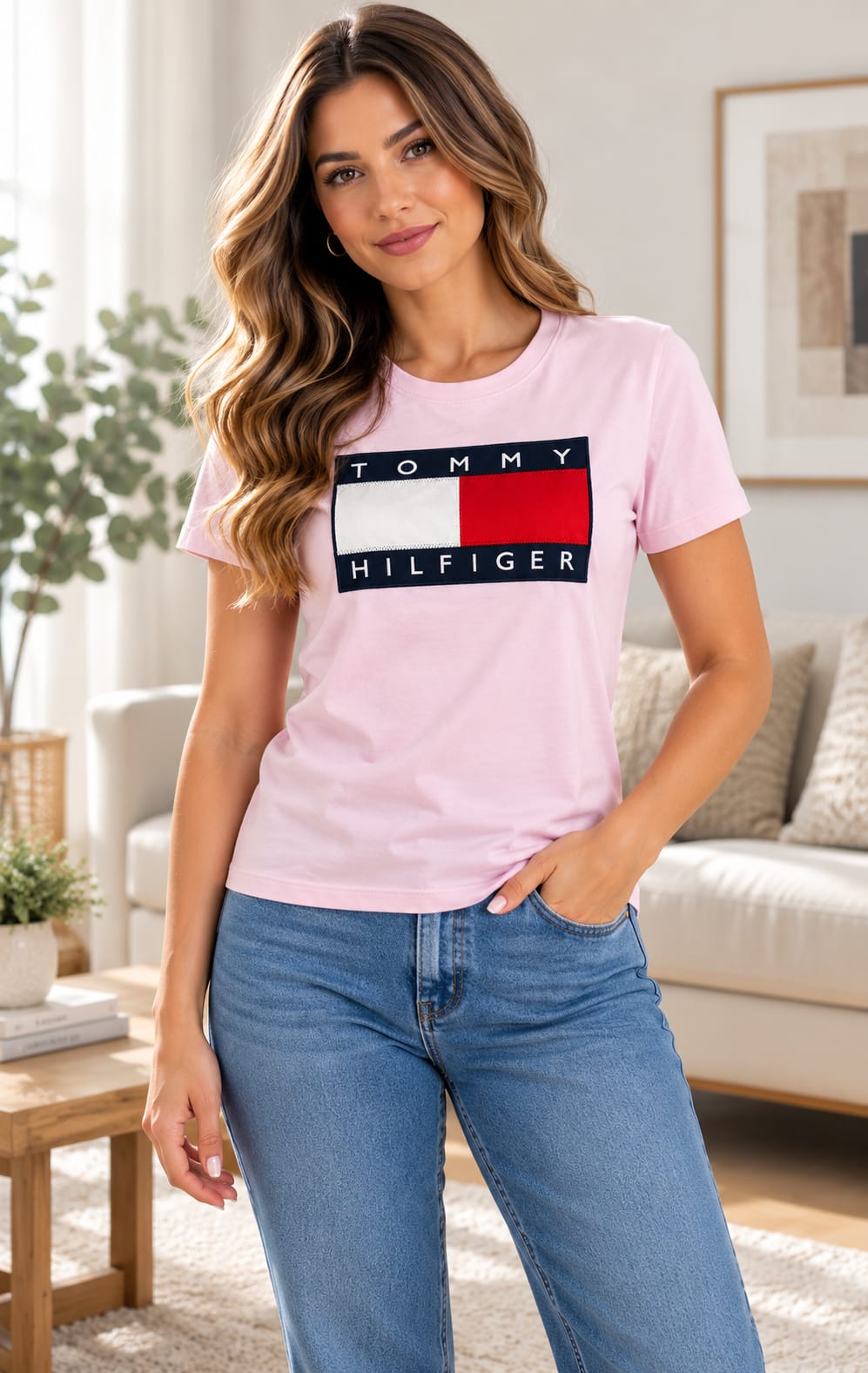 Playera para Mujer Rosa Amplia Cuello Redondo Tommy Hilfiger