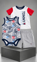 Conjunto Tommy Hilfiger de 3 piezas blanco, gris y azul marino