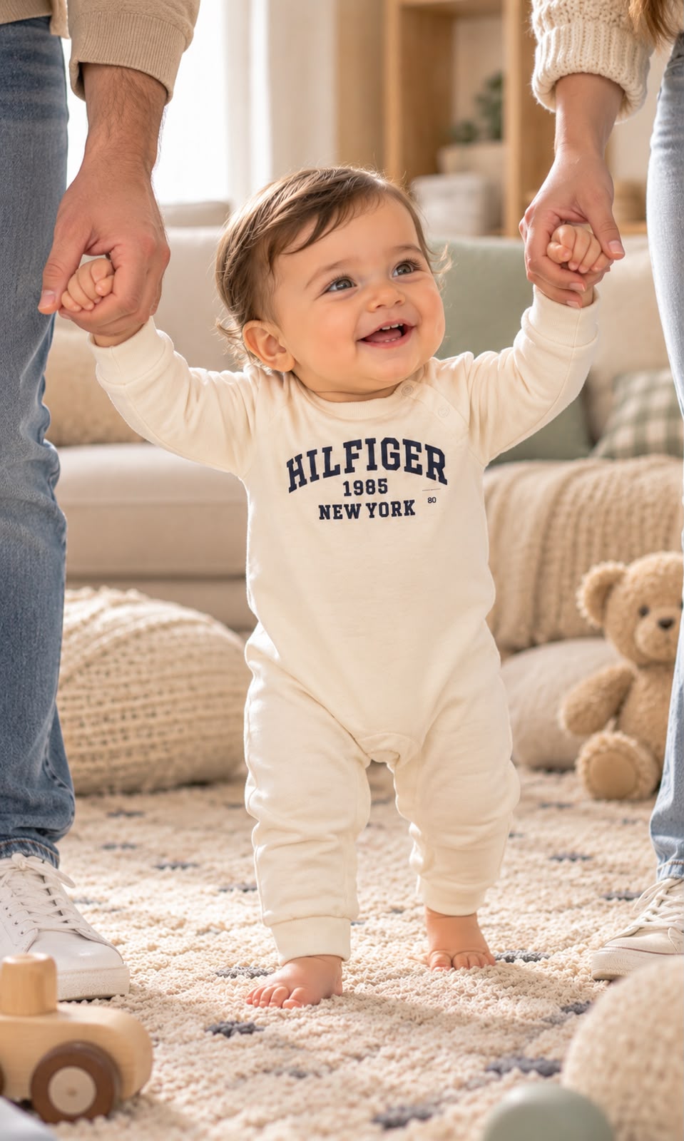 Mameluco de manga larga Tommy Hilfiger para bebé meses color crema
