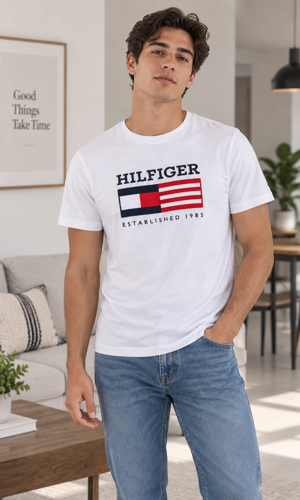 Playera para Hombre Blanca de Cuello Redondo Tommy Hilfiger