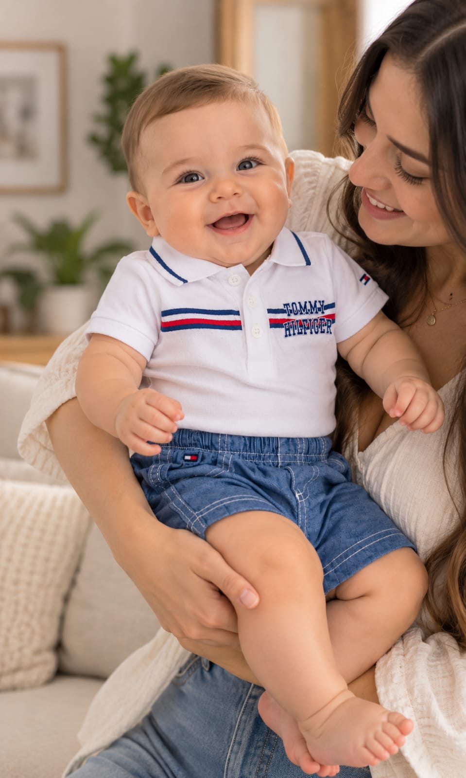 Conjunto Tommy Hilfiger de pañalero y short para bebé 6-9 meses color blanco y azul