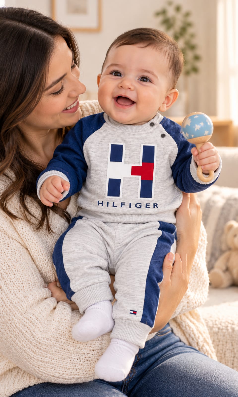 Conjunto Tommy Hilfiger de pants y sudadera para bebé 3-6 meses gris y azul marino
