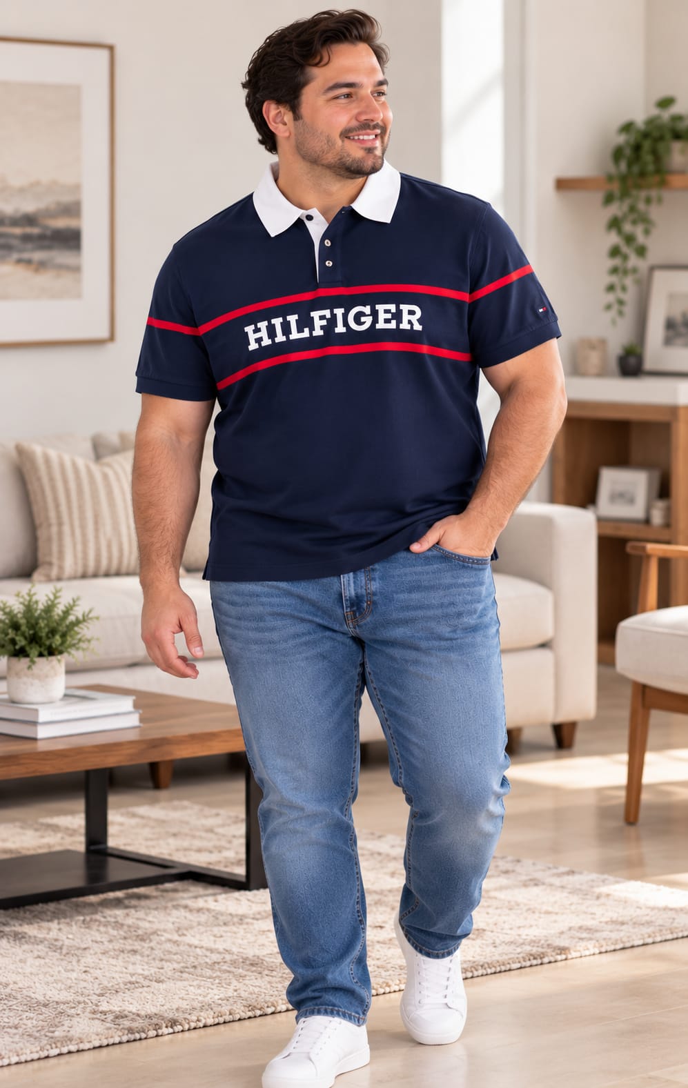 Playera para Hombre Azul Marino con Cuello Blanco Tommy Hilfiger