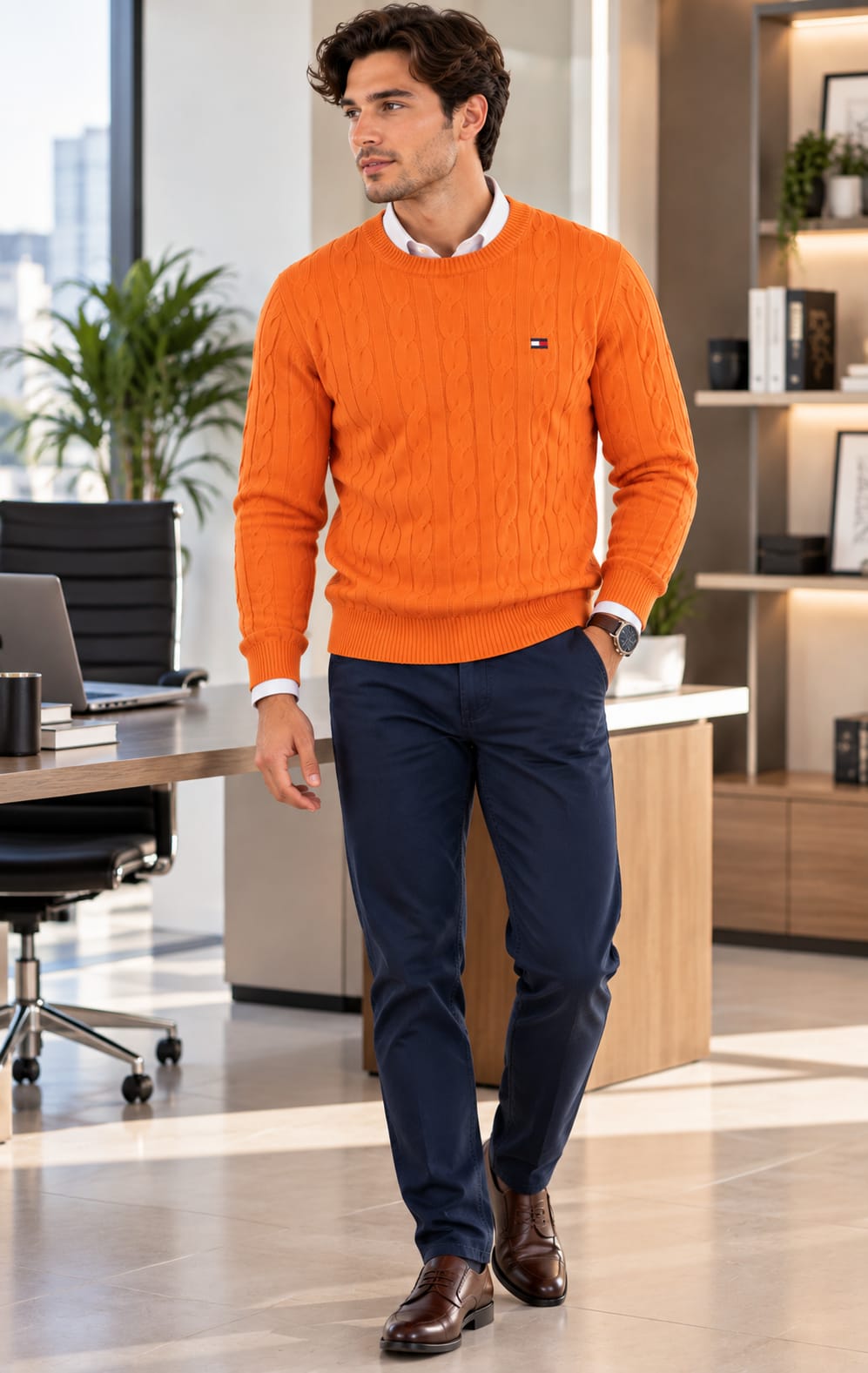 Suéter para Hombre Naranja con Tejido Trenzado Tommy Hilfiger