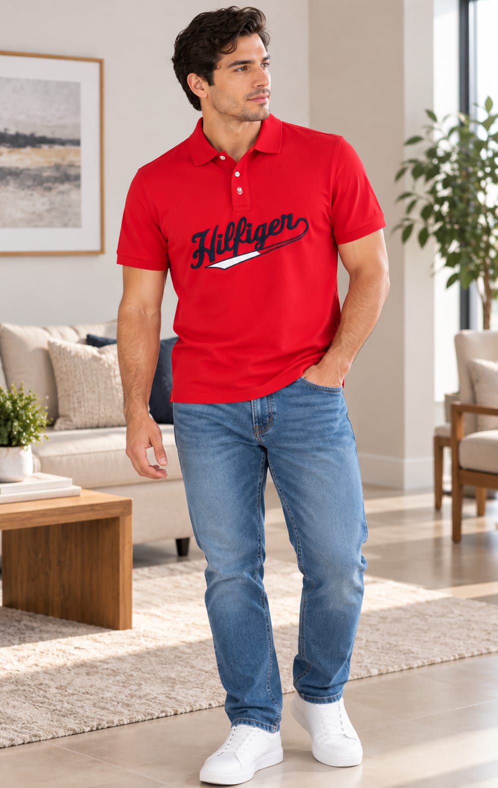 Playera para Hombre Roja con Diseño Gráfico al Frente Tommy Hilfiger