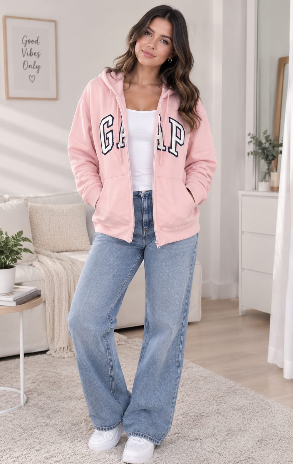 Sudadera GAP para Dama Rosa con Capucha y Cierre