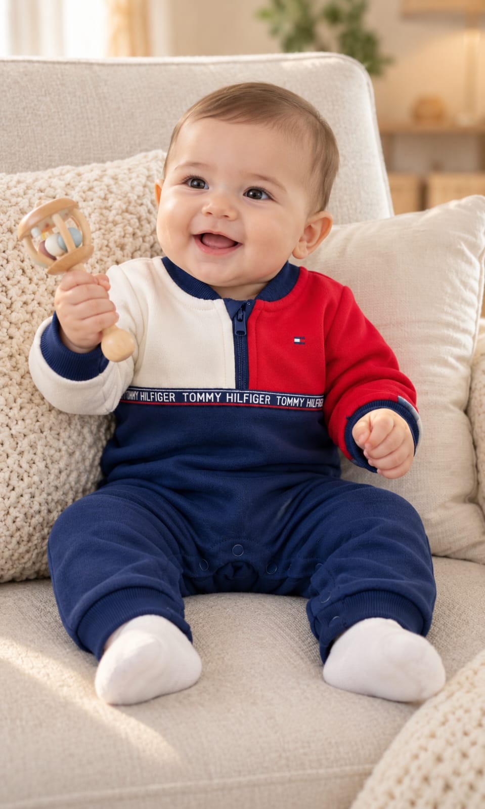 Mameluco Tommy Hilfiger para bebé 6-9 meses color azul marino, rojo y blanco