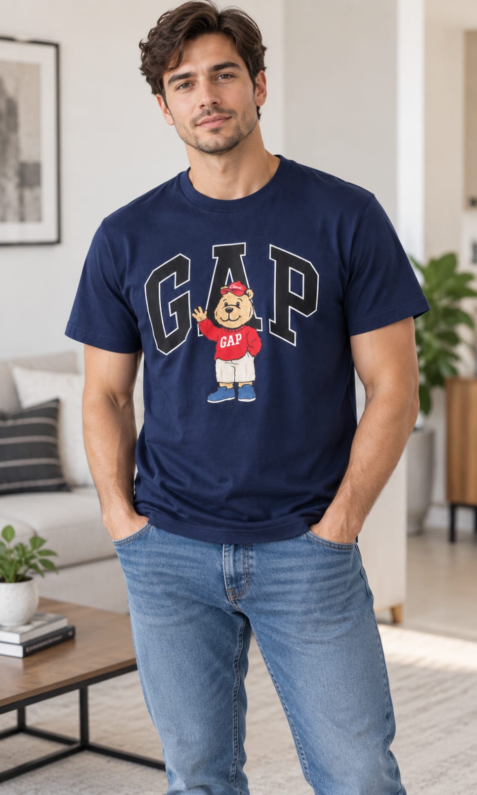 Playera GAP para Hombre Azul Marino con Oso