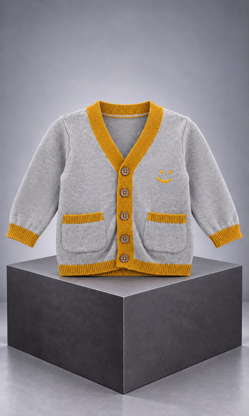 Suéter tipo cárdigan First Impressions para bebé 6-9 meses gris con amarillo