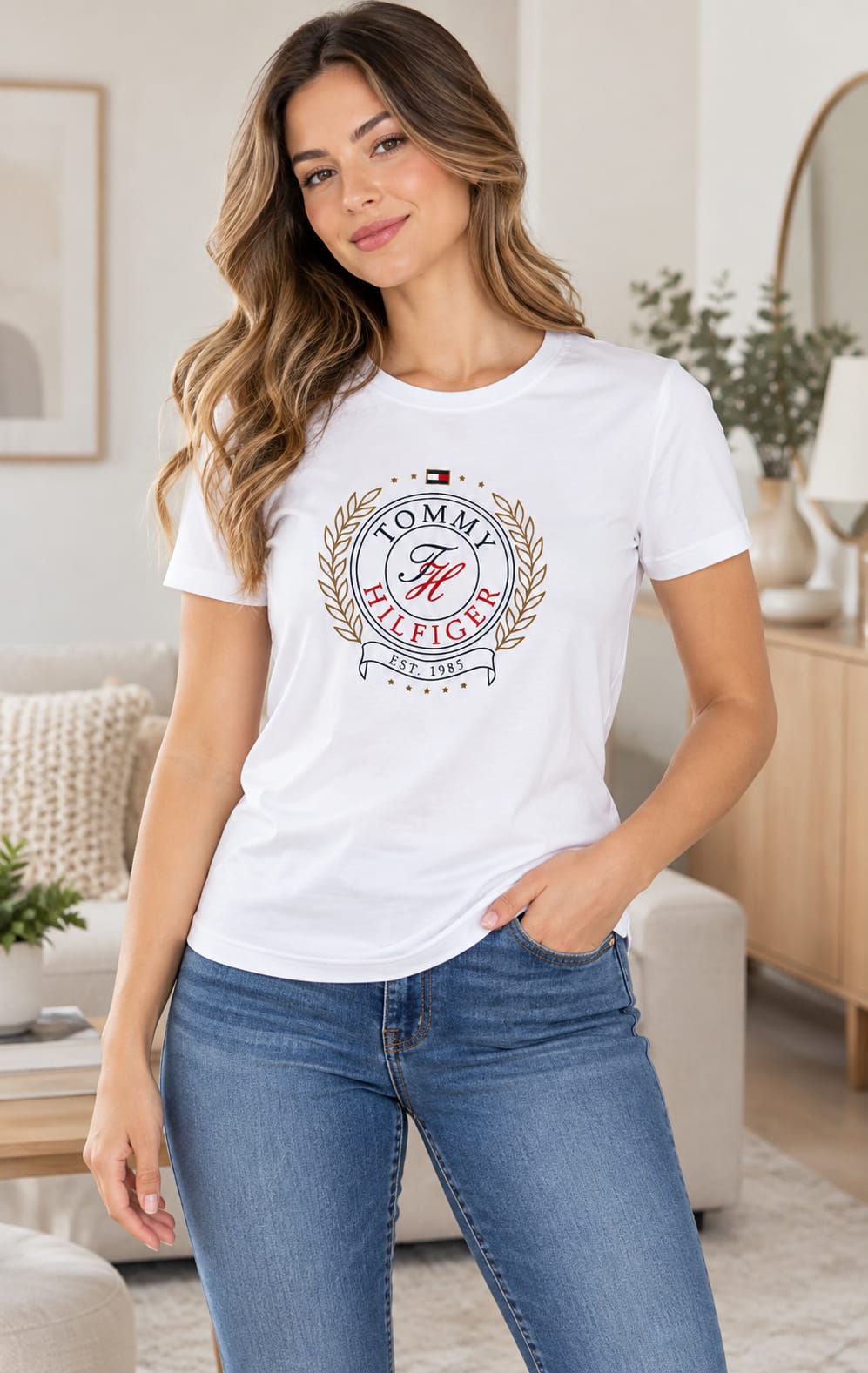 Playera para Mujer Blanca Cuello Redondo Manga Corta Tommy Hilfiger