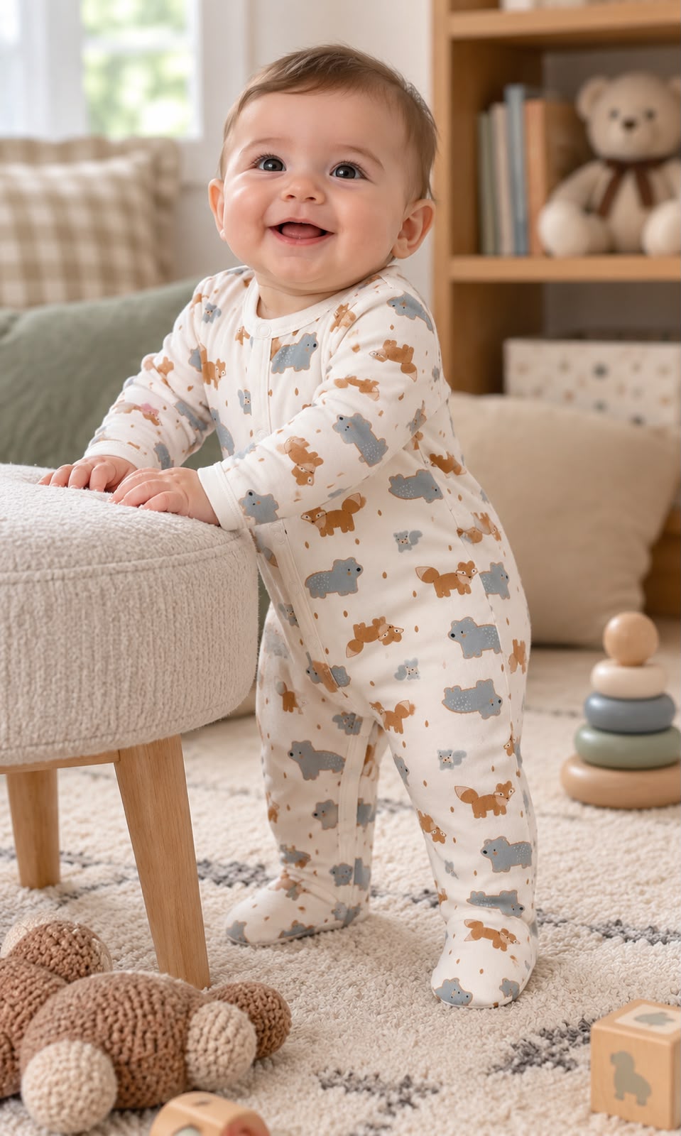 Conjunto de 7 piezas para bebé 6-9 meses blanco, gris y café