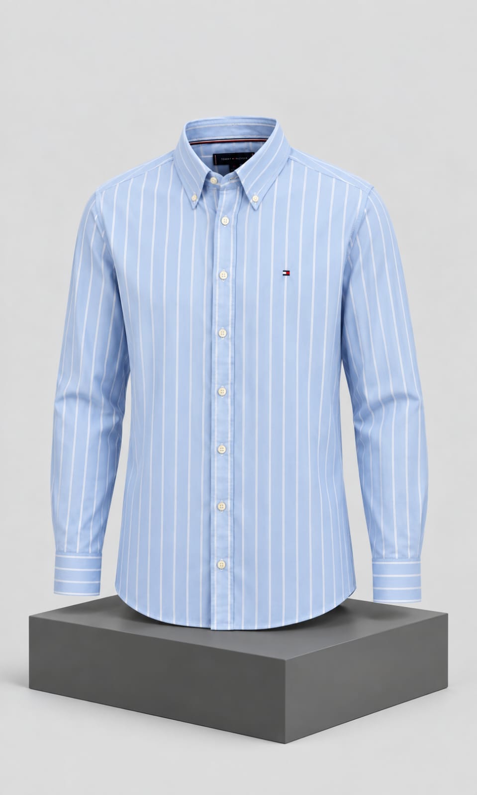Camisa de Hombre Manga Larga Azul Cielo con Rayas Blancas Tommy Hilfiger