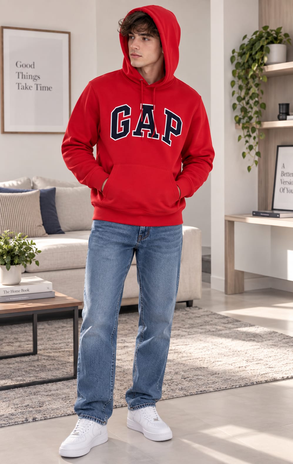 Sudadera GAP para Hombre Roja con Capucha y Bolsillo Frontal