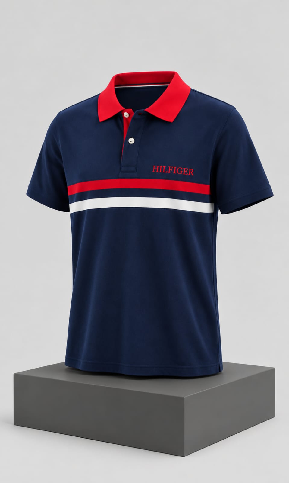 Playera para Hombre Azul Marino con Franjas Rojo y Blanco Tommy Hilfiger
