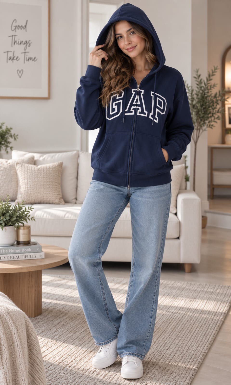Sudadera GAP para Dama Azul Marino con Capucha y Cierre