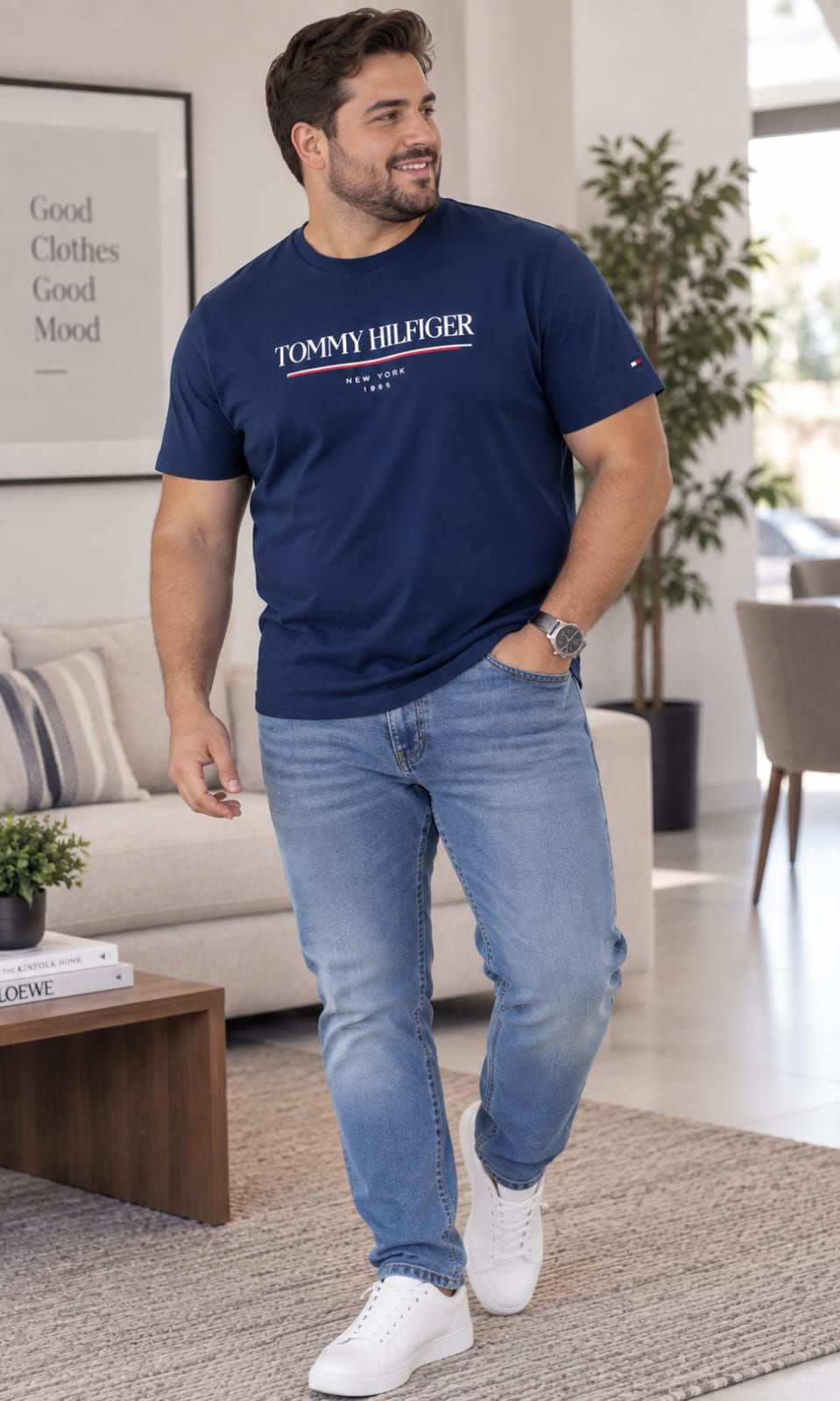 Playera para Hombre Azul de Cuello Redondo Tommy Hilfiger