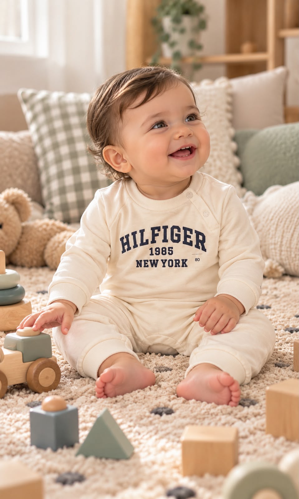 Mameluco de manga larga Tommy Hilfiger para bebé meses color crema