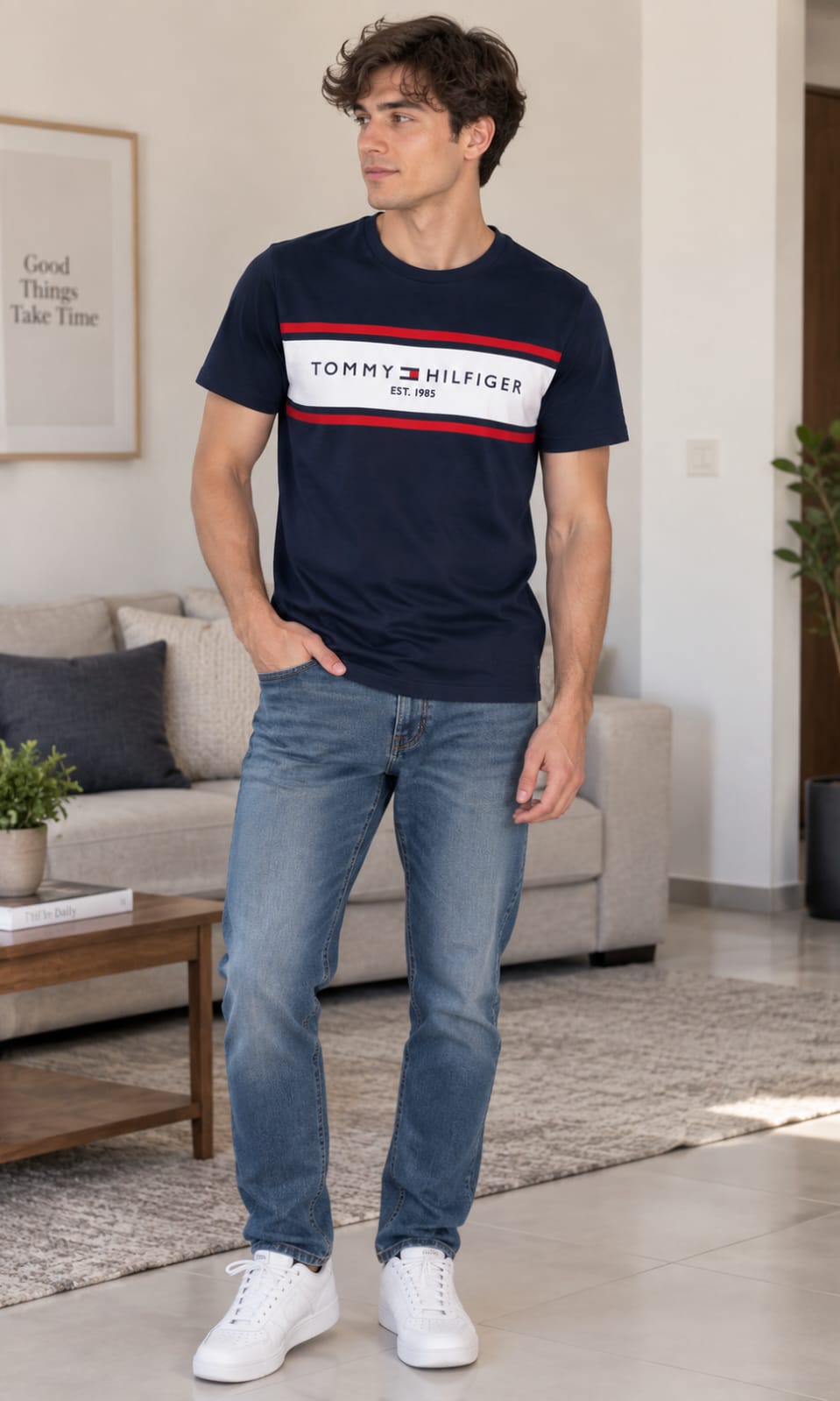Playera para Hombre Azul Marino Cuello Redondo Manga Corta Tommy Hilfiger