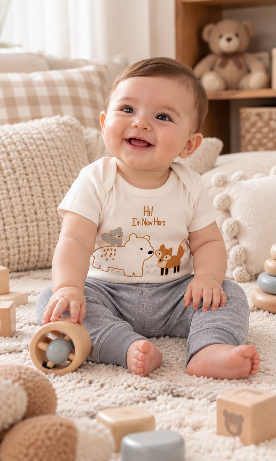 Conjunto de 7 piezas para bebé 6-9 meses blanco, gris y café