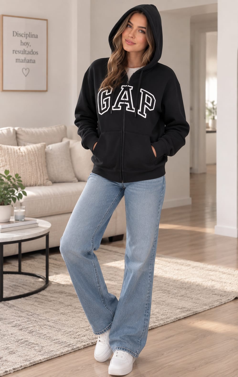 Sudadera GAP para Dama Negra con Capucha y Cierre