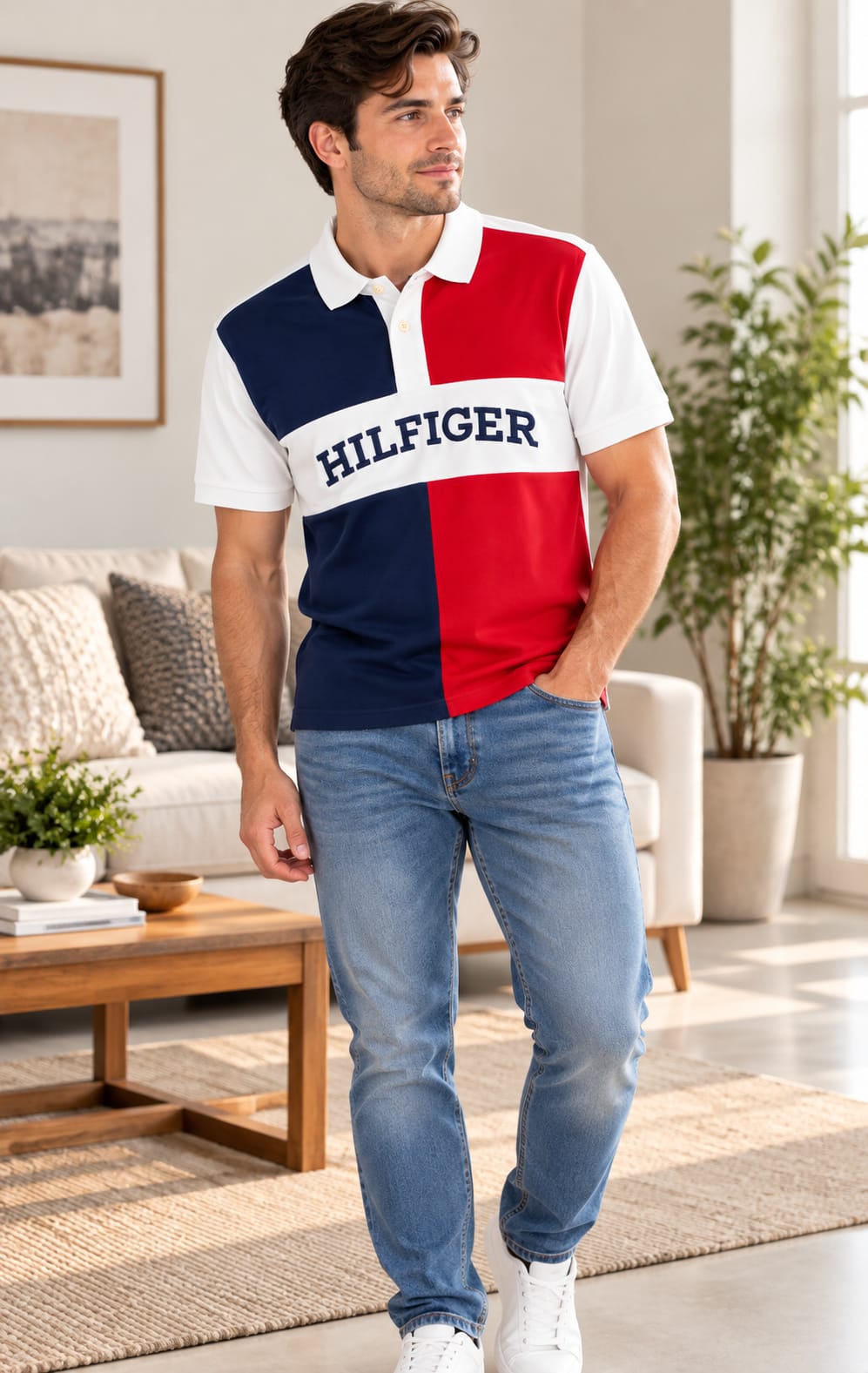 Playera para Hombre Blanca Tommy Hilfiger de Manga Corta con Cuello