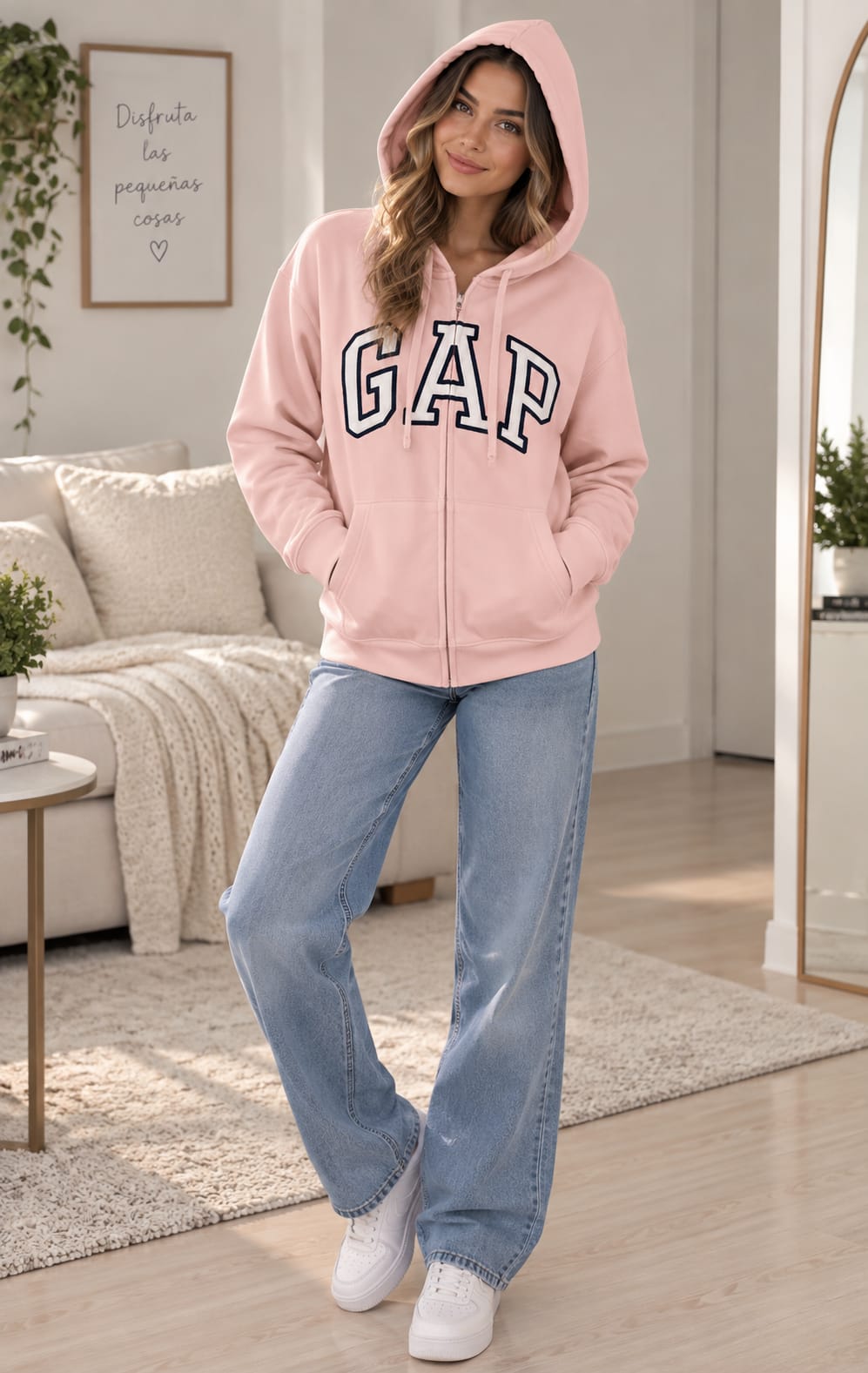 Sudadera GAP para Dama Rosa con Capucha y Cierre