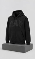 Sudadera GAP para Hombre Negra con Capucha y Cierre Frontal