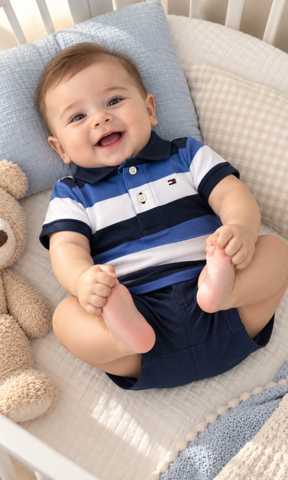Playera Tommy Hilfiger para bebé 3-6 meses color azul marino, azul y blanco