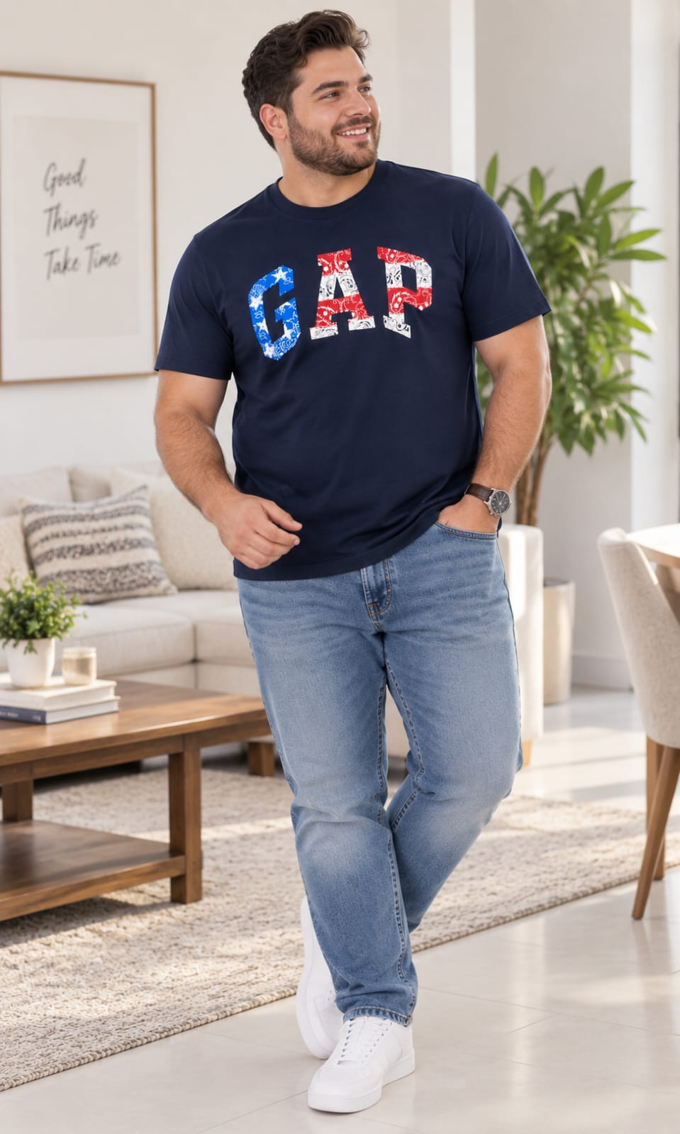 Playera GAP para Hombre Aul Marino con Logo Estampado