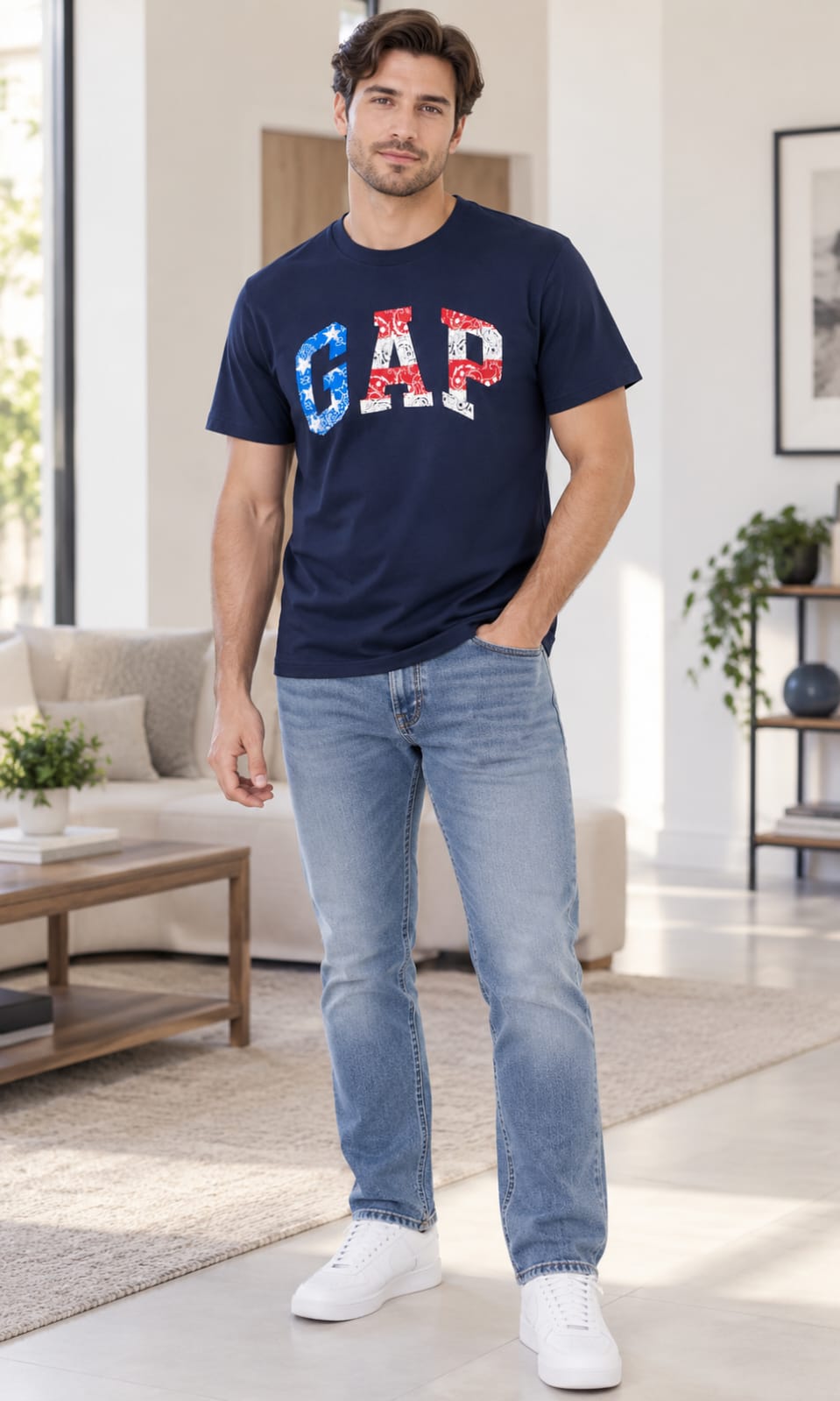 Playera GAP para Hombre Aul Marino con Logo Estampado